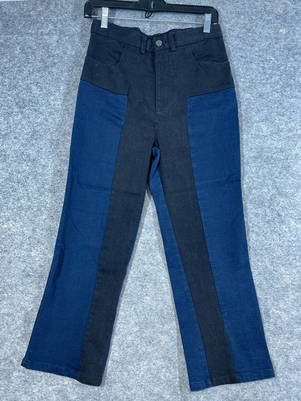 Rachel Comey Two Tone Jeans Size 6 Black Blue Colorblock Straight Leg Denim